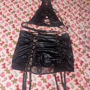 Fashion Nova Black Lace-Up lingerie set